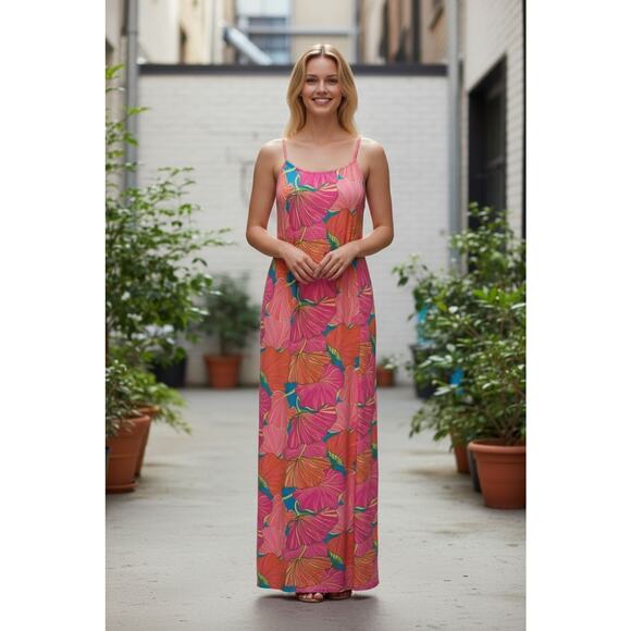Trina Turk Tropical Floral Halter Long Jersey Stretch Maxi Dress Resort New S - Picture 2 of 10